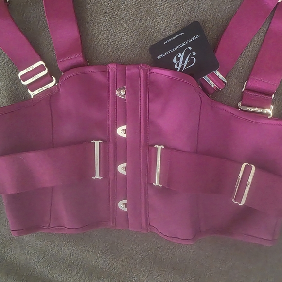 Honey Birdette  CHASTITY- Magenta Lace-Up Waist Cincher with Garter Straps - Picture 3 of 3